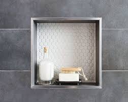 Get inspired with this collection of our most popular bathroom vignettes and other bathroom inspiration. Shower Niche Tile Metal Edging Shower Wall Tile Shower Niche Tile Shower Niche
