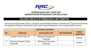 Kereta api dapat digunakan untuk mengangkut kargo atau penumpang. Permohonan Jawatan Kosong Di Perbadanan Aset Keretapi Rac Kelayakan Diploma Ijazah