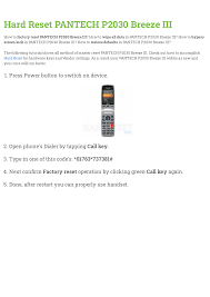 Furiousgold professional mobile phone sim network remote unlocking service to unlock pantech mobiles. Hard Reset Pantech P2030 Breeze Iii Manualzz