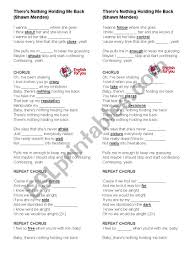 There's nothing holding me back. There S Nothing Holding Me Back Shawn Mendes Esl Worksheet By Lailacorrea