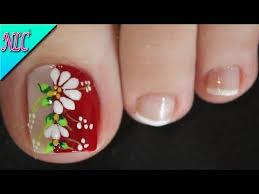 Uñas mandalas decoracion de uñas: Diseno De Unas Para Pies Flores Blanco Y Rojo Con Frances Muy Facil French Nail Art Nlc Artofit