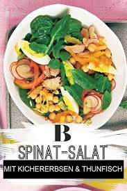 Spinat Minze Salat Mit Kichererbsen Und Thunfisch Rezept Kichererbsen Rezepte Salat Mit