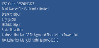 The first 4 characters are alphabets and denote the bank's name. Ifsc Code Dbss0in0873 For Jaipur Branch Dbs Bank India Limited Jaipur Rajasthan Codeforbanks Com