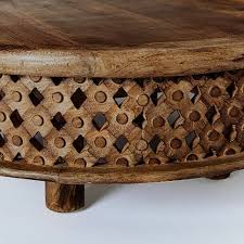 Balinese hand carved elephant coffee side table unique saur wood round phenomenal coffee table with round top. Carved Wood Coffee Table
