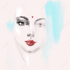 1024x768 pencil abstract drawings abstract art drawing ideas abstract art. Beautiful Young Woman Face With Red Lips Pencil Drawing Sketch Stock Photo Picture And Royalty Free Image Image 162236689