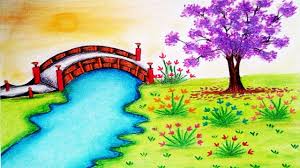 How to draw a fence in a rural scene. How To Draw Garden Scenery Step By Step Garden Drawing Youtube