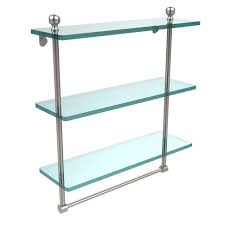 Shop with afterpay on eligible items. Allied Brass Mambo 16 In L X 18 In H X 5 In W 3 Tier Clear Glass Bathroom Shelf With Towel Bar In Satin Nickel Ma 5 16tb Sn The Home Depot Glass Bathroom