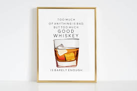 Too Much Of Whiskey Bar Poster Cocktails Framed Wall Art Choose Size Frame Color Home Bar Decor Bar Art Bar Cart Decor