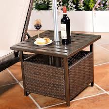 Outdoor Wicker Side End Table Patio Pool Rattan Furniture Umbrella Hole Stand Unbranded Bistro Table Outdoor Outdoor Side Table Deck Table