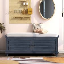 Delilah navy textured velvet bench. Tiramisubest Navy Blue Storage Bench For Entryway Bedroom Overstock 34039573