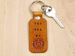 You Are My Sunshine Keychain Leather Key Fob Handmade Sun Etsy Leather Keychain Leather Key Fobs Leather Keyring