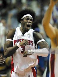 Ben Wallace Of The Detroit Pistons Celebrates During Game One Of Round One Of The 2004 Nba Eastern Conference Playoffs A In 2020 Detroit Pistons Detroit Sports Pistons
