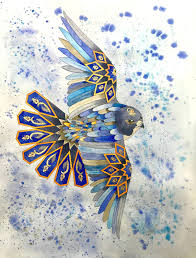Plume Dharmonie Peinture Aquarelle Originale Art Etsy Geometric Art Bird Art Bird Art Print