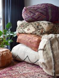 Moroccan Poufs Make The Best Floor Cushions Or Foot Stools Dog Beds You Name It Pile High For Boho Floor Pillows Floor Cushions Living Room Floor Cushions