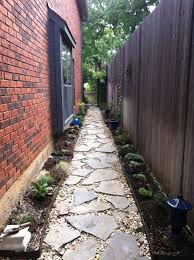 Just Planted A Straight And Narrow Walkway Down A Sunny South Facing Side Yard In North Central Te Backyard Walkway Side Yard Landscaping Walkway Landscaping