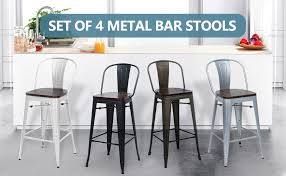 Our full range includes kitchen stools, bar stools, adjustable stools, chrome stools, swivel stools, padded stools, beech stools, folding stools, wooden stools, bar, kitchen and poseur. Amazon Com Yongqiang Metal Bar Stools Set Of 4 Kitchen Stools Dining Bar Chairs High Back Barstools With Wood Seat Industrial 30 Matte Black Home Kitchen