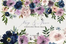 Download Navy Mauve Watercolor Floral Clipart Custom Designed Illustrations Creative Market