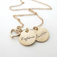 Initials or names are a classic way to customize jewelry for you or a. Personalized Gold Necklace Heart Necklace Custom Name Necklace Mothers Kids Names Grandma Nana Engrave Personalized Jewelry