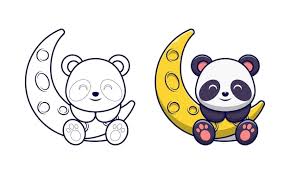 Desenhos De Panda Na Lua Para Colorir Para Criancas Vetor Premium