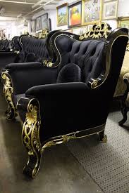 Black And Gold Couch Queen Ann Black Gold Leaf Finish Hand Carved Italian Style Sofa Set 8000 Sofa Set Italian Style Sofas Furniture