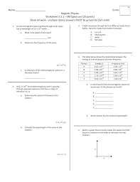 The light we use to see, the microwaves that allow us to use our cells phones, the radio waves used to broadcast music to our cars, and the gamma rays used to treat cancer, are all the same waves varying only by wavelength and. Name Score Regents Physics Worksheet 5 2 1 Em Spectrum 20
