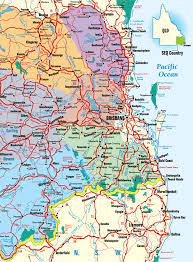 This map shows the region two hours drive from the brisbane cbd, stretching from noosa heads in the north, out to toowoomba, down to warwick and south to mt warning in nsw. Southeast Queensland Highways Map Queensland Australia
