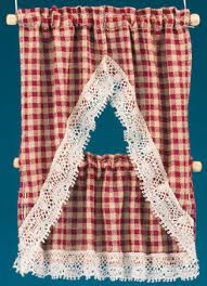 dollhouse kitchen curtains, country red