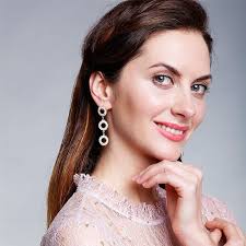 Fine 925 Sterling Silver Classic Elegant Jewelry Long Drop Round Earrings  New