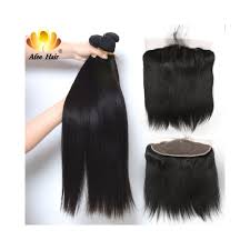 Aliafee Hair 1b 2 4 Peruvian Hair Weave Bundles With Frontal 13 4 Peruvian Straight Human Hair Bundles With Frontal Non Remy Color 1b Length 12 14