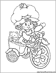 Strawberry Shortcake Goes Cycling With Her Pet Cat Strawberry Shortcake Coloring Pages Cartoon Coloring Pages Coloring Pages