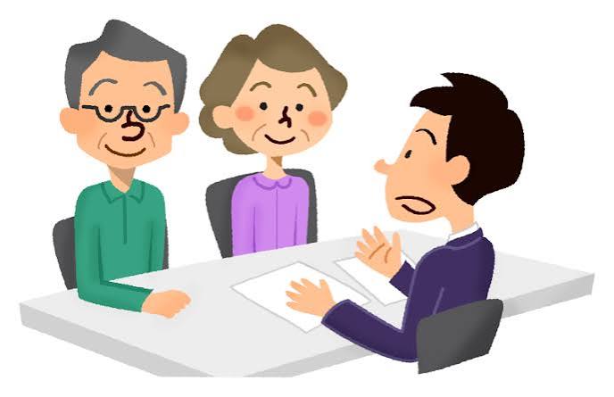 相談をする年配の夫婦の無料イラスト | フリーイラスト素材集 ジャパクリップ