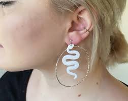 Polymer Clay Snake Earrings ELLE Dangle Stud Jacket Sterling Silver Drops  With Earring Back Details Hypoallergenic Lightweight Hoop