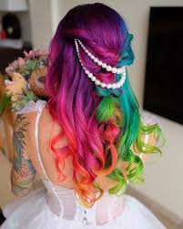 Multi colored side swept hair for men. 30 Stunning Colored Wedding Hairstyles Hair Styles Long Hair Styles Bridal Hair Pins