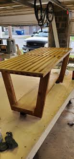 The second side table has 1 dovetailed. Slatted Coffee Table Ash First Real Furniture Project Since Setting My Shop Up A Year Ago Woodworking