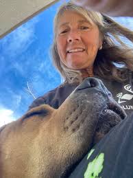 Riley taking a nap, using a piece of firewood as a pillow.