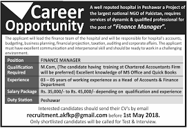 Fort portal, uganda reports to: Peshawar Ngo Hospital Jobs 2018 For Finance Manager On 23 April 2018 Paperpk Jobs