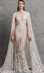 Zuhair Murad Fall 2018 Bridal Sleeveless Illusion Bateau Deep V Neck Full Embellishment Gla Wedding Dresses Zuhair Murad Cape Wedding Dress Zuhair Murad Bridal