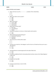 Martin Van Buren Facts Printable Worksheets Student Worksheets Great Social Studies