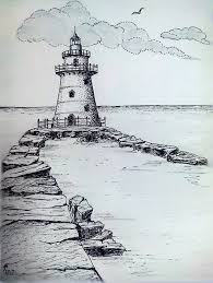 Old Breakwater Landscape Sketch Landscape Drawings Lighthouse Drawing