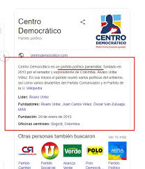 After 2006, the small party was decimated by the parapolitics scandal, in which four of its five congressmen were forced to resign and several found guilty. Detector A Descripcion Del Centro Democratico En Wikipedia La Silla Vacia