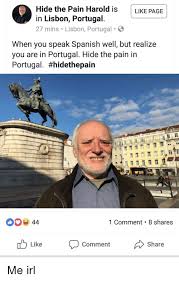Hide The Pain Harold Is Like Pa In Lisbon Portugal 27 Mins Lisbon Portugal Ge When You Speak Spanish Well But Realize You Are In Portugal Hide The Pain In Portugal Hidethepain