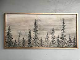 Wood Wall Art Carved Tree Forest Home Decor Forest Wall Art Metal Tree Wall Art Pine Tree Painting