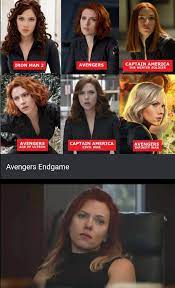 She made her first appearance as natasha romanoff, the black widow, in 2010's iron man 2 she has said previously that she has a lot of red in her ledger, which helps to explain why she is willing this could mean that her film could explore her biological family ties. Black Widow S Hair Has Gotten Lighter In Each Movie As She Has Gotten Rid Of Red In Her Ledger Until Endgame When She Feels She Failed And The Red Returns 9gag