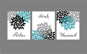 Teal Turquoise Grey Black Bathroom Wall Art Prints Relax Soak Neutral Bathroom Decor Turquoise Bathroom Decor Black Bathroom