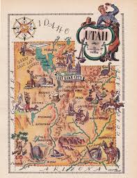 Old Map Of Utah A Funny Pictorial Map From The 1940 S Etsy Utah Map Map Art Pictorial Maps