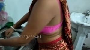 Pink colour bera and Red colour saree kitchen room Sex (official by  villagesex91)
