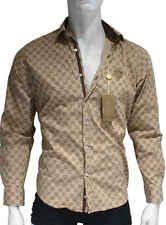 Beige Color New Gg Monogram Design Men Gucci Dress Shirt M L Xl Mens Shirt Dress Monogram Dress Shirt Gucci Dress