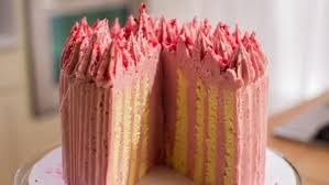 Lemon Sponge Vertical Layer Cake With Raspberry Buttercream Recipe Lemon Sponge Cake Food Network Recipes