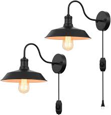 Amazon Com Black Gooseneck Plug In Wall Light Fixture With 5 9 Ft Cord And Dimmable Switch Wall Lamp Industrial Vintage Farmhouse Wall Sconce Lighting For Bedroom Nightstand Lighting Set Of 2 Pack Home