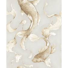 Seabrook Designs Metallic Gold And Gray Koi Fish Wallpaper Ai40607 The Home Depot In 2020 Bathroom Wallpaper Fish Fish Wallpaper Seabrook Designs